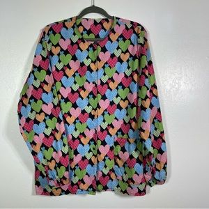 Scrub Jacket, Fun Heart Print. Similar to a size 2X/3X. Excellent condition!